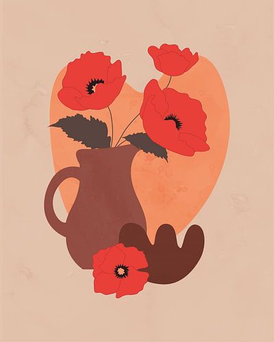 Minimalist still life of red poppies