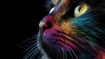 Cat in multi-colour close-up panorama by TheXclusive Art