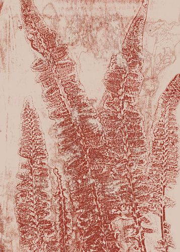 Abstract botanisch. Varens in terracotta op beige.