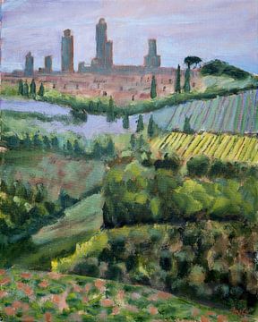 Blick auf die toskanische Stadt Gimignano von Antonie van Gelder Beeldend kunstenaar