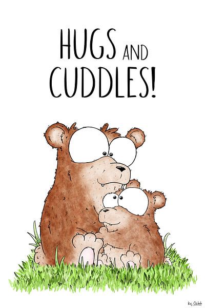 Illustration d'ours se faisant des câlins dans l'herbe par KajOckels.nl