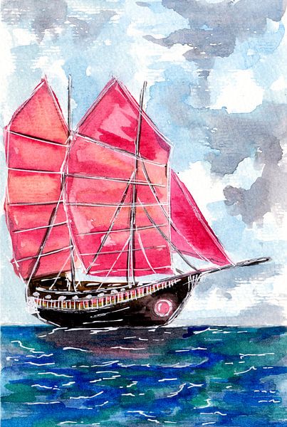 Voilier rouge par Sebastian Grafmann