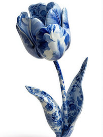 Tulip with Floral Motif in Delft Blue, Modern by Wilma Mesman