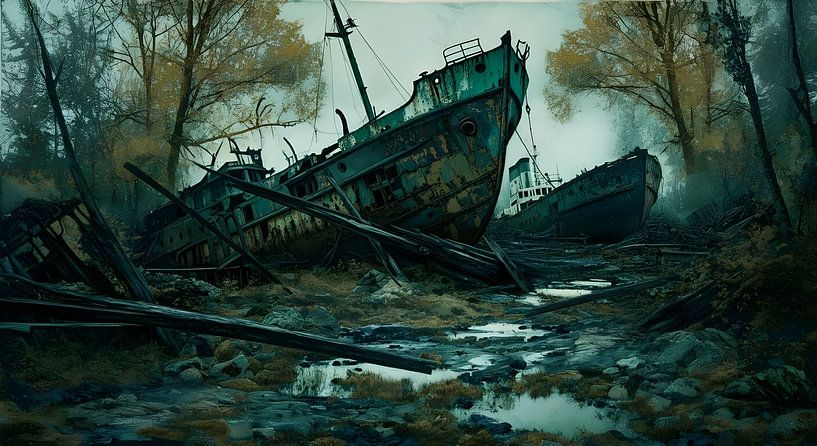 des bateaux rouillant dans la forêt par Nick Wendt