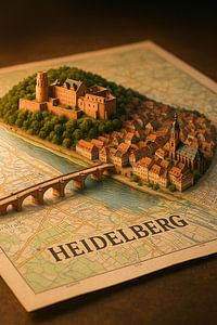 Heidelberg Altstadt Miniatur Kunst - Romantischer Stadtplan Posterdruck