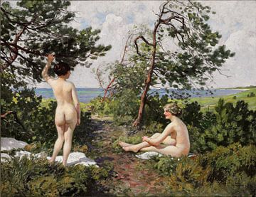 Paul Fischer, Zwei badende Mädchen in einem Dickicht an der Küste von Hornbæk