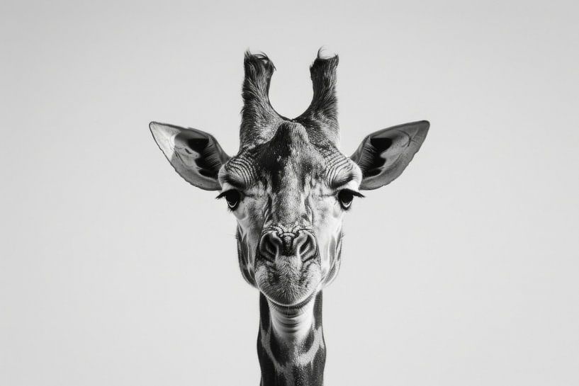 Giraffe in black and white - Minimalist animal art by Poster Art Shop