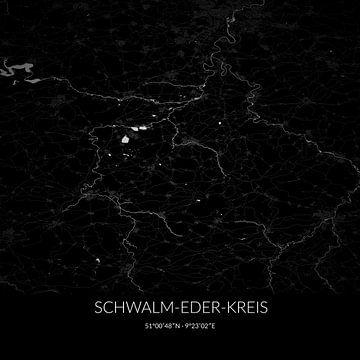 Zwart-witte landkaart van Schwalm-Eder-Kreis, Hessen, Duitsland. van Rezona