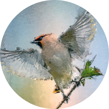 Pestvogel met gespreide vleugels - schilderij - blauwe uitvoering van Gianni Argese