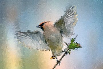 Pestvogel met gespreide vleugels - schilderij - blauwe uitvoering van Gianni Argese
