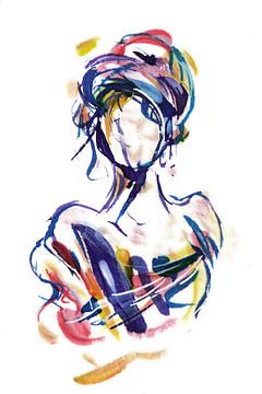 Œuvre d'art mixte : portrait d'une femme avec beaucoup de couleurs sur Emiel de Lange