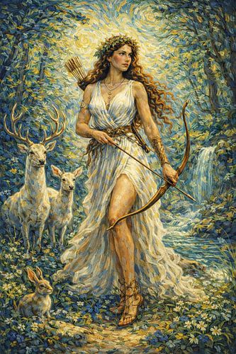 Schilderij van de Griekse godin Artemis.