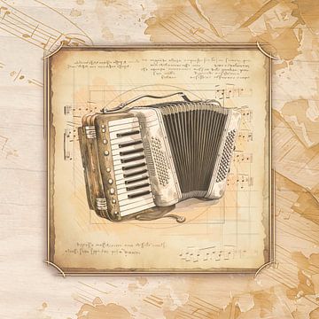Vintage accordeon kunst voor accordeonspelers, accordeonist van SergeivoArt