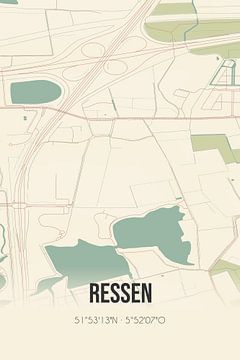Alte Karte von Ressen (Gelderland) von Rezona