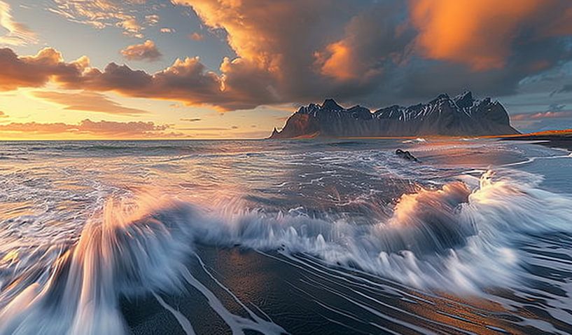 Magisches Leuchten über Lavaküste von fernlichtsicht
