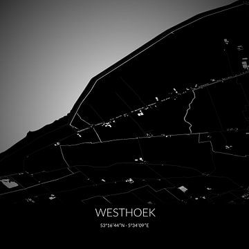 Black-and-white map of Westhoek, Fryslan. by Rezona