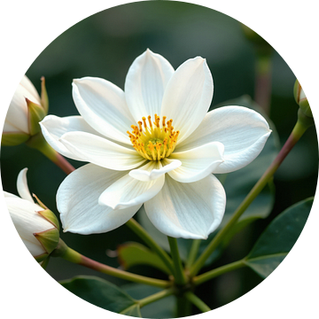 Witte bloem met knoppen en groen blad van Markus Gann