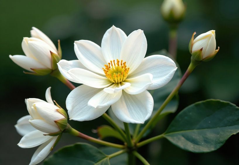 Fleur blanche avec bourgeons et feuillage vert par Markus Gann