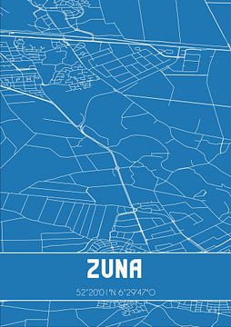 Blauwdruk | Landkaart | Zuna (Overijssel) van MijnStadsPoster