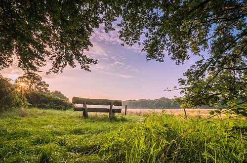 Bank bei Sonnenaufgang, Bergen op Zoom, Niederlande