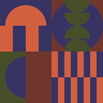 Groen, blauw, oranje, bruin I. Geometrische kunst in 70s retro kleuren