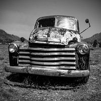 1951 Chevy pickup truck (in black and white)