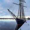 Sailing ship in the city harbour in the Hanseatic city of Rostock in winter by Rico Ködder