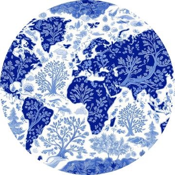 Wereld kaart in Delfts blauw
