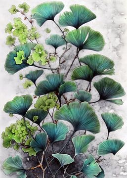 Ginkgo Biloba natuur kunst groen #ginkgo van JBJart Justyna Jaszke
