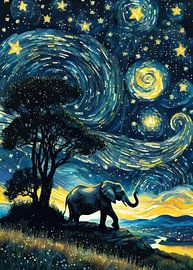 Elephant Under the Trees — Starry Night Theme