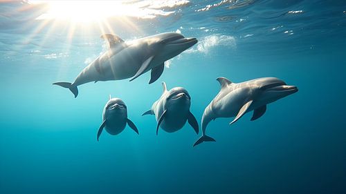 Des dauphins scintillants dans l'océan sur Jean Pierre