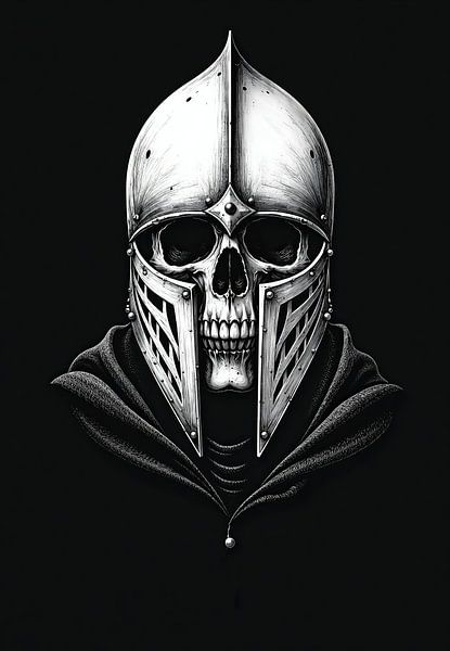 Skull in Medieval Helmet and Hooded Robe by Markus Gann