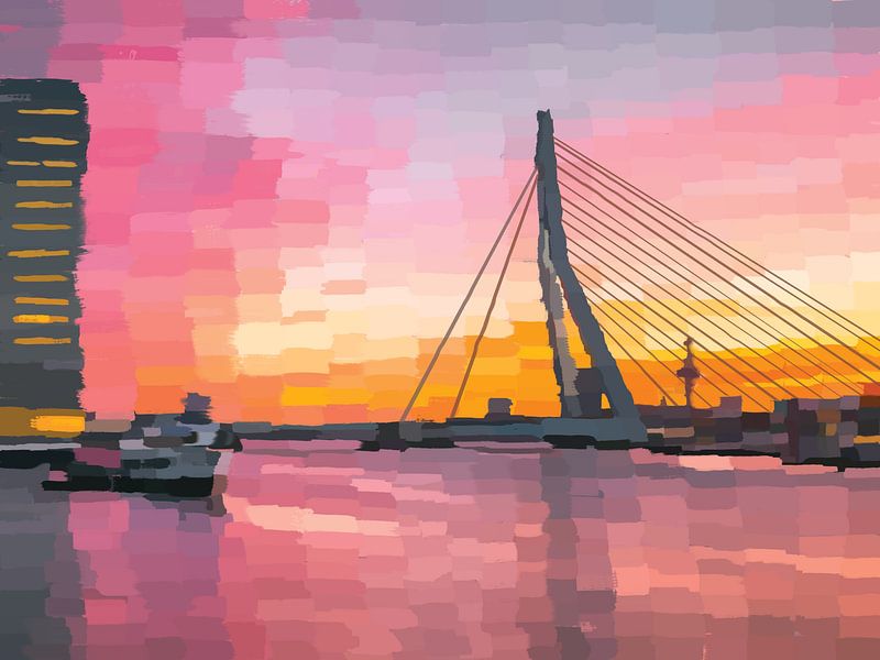 Schilderij Rotterdam Skyline van Ruud Kuijpers