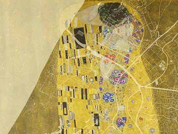 Karte von Katwijk dem Kuss von Gustav Klimt von Map Art Studio