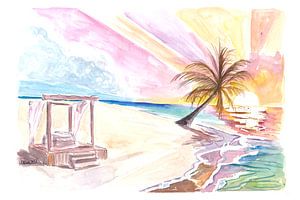 Welkom in het Caribisch gebied Kleurrijke strandstoelen wachten op de zonaanbidder. van Markus Bleichner