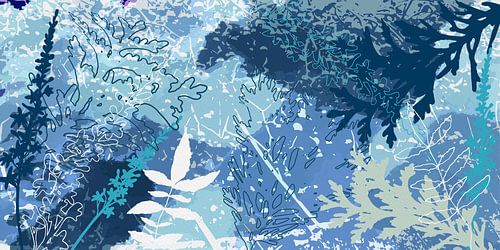 Modern abstract botanical art in blue colors. by Dina Dankers