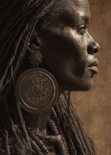 Portret van Afrikaanse vrouw met dreadlocks en grote oorbellen