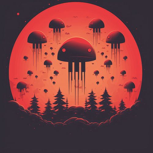 Vintage space invaders stijl poster