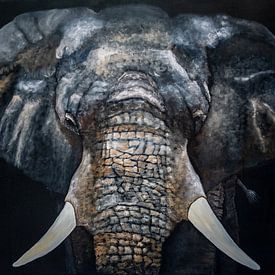 Elefant auf dunklem Hintergrund in Öl von Cynthia Verbruggen