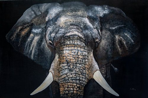 Olifant op donkere achtergrond in olieverf