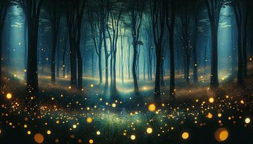 Zauberhaftes Glühwürmchenlicht im Morgenwald von artefacti