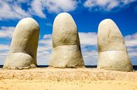 Landmark stone sculpture los Dedos on the beach of Punta del Este in Uruguay by Dieter Walther thumbnail