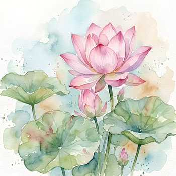Delicate Pink Lotus Flowers – Soft Watercolor Botanical Art