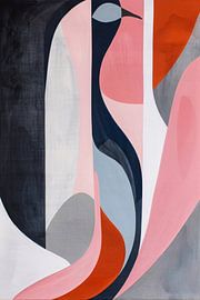 Abstraktes minimalistisches Kunstwerk mit buntem Vogel