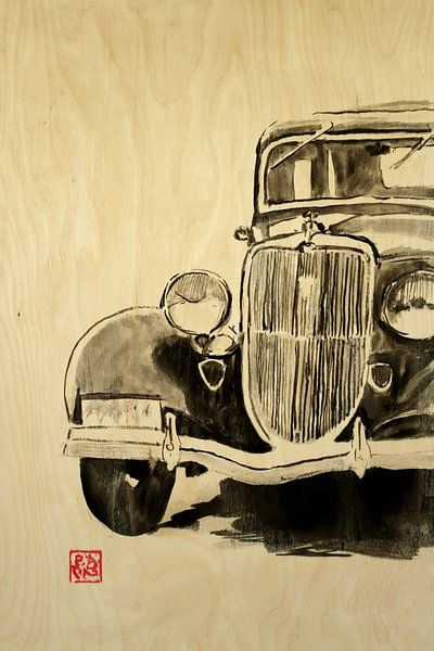 auto op hout van Péchane Sumie