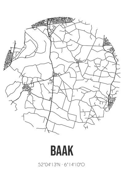 Baak (Gelderland) | Landkaart | Zwart-wit van Stad & Wand