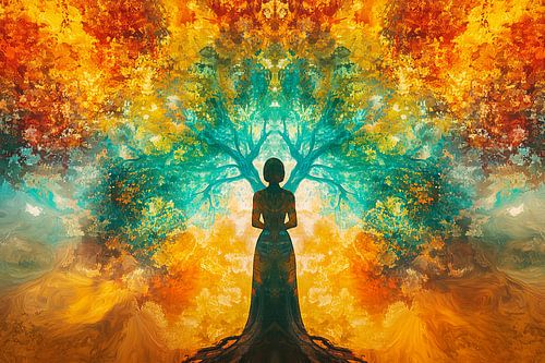 spiritueel beeld van vrouw in het bos