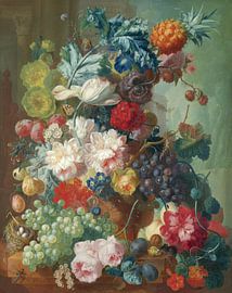 Obst und Blumen in einer Terrakotta-Vase, Jan van Os