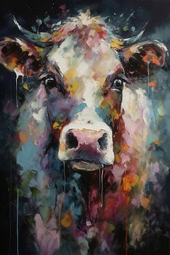 Koe in ruwe acryltechniek van NJ Midnight Studio