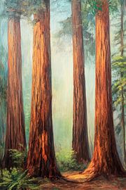 Mammoetbomen in de mist van Poster Art Shop